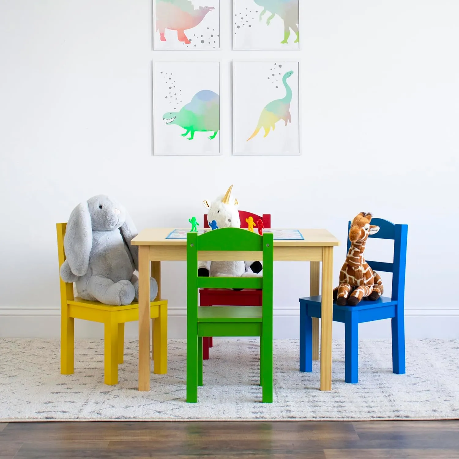 Humble Crew Kids Wooden Table and 4 Chairs Set, Natural/Primary - Kids Table and Chair Set for Toddlers and Children for Arts, Crafts, and Snack Time - Sturdy, Durable Toddler Activity Table