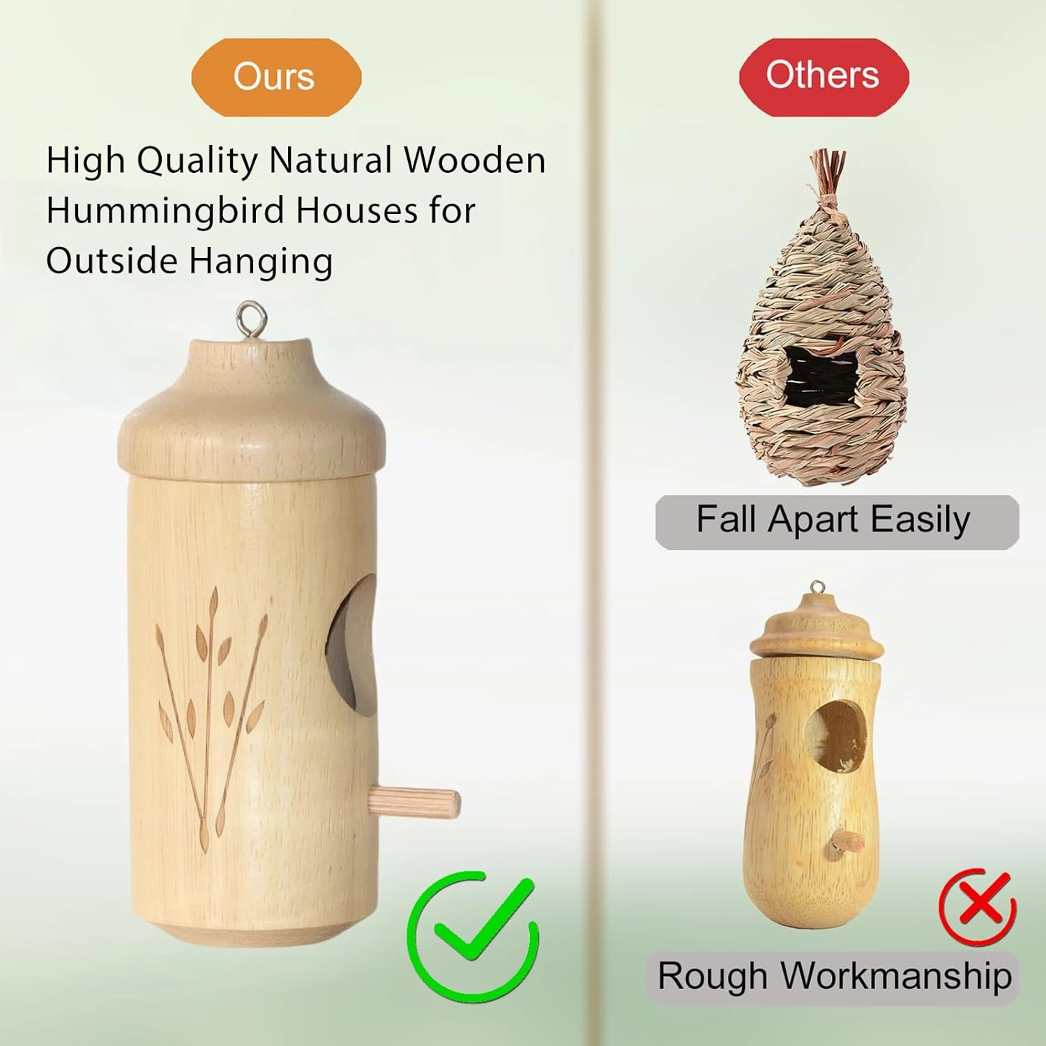 Hummingbird House - Natural Wooden Hummingbird Houses for Outside Hanging, Gardening Gifts Home Decoration 3 Packs
