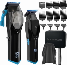 HUMMINGBIRD™ Pro Series Hair Clippers and Trimmer Set – 9000 RPM Magnetic Motor, DLC Blade, Zero-Gapped T-Blade Trimmer, Cordless USB-C Rechargeable, Super Torque, Carry Case, Professional Barber Kit