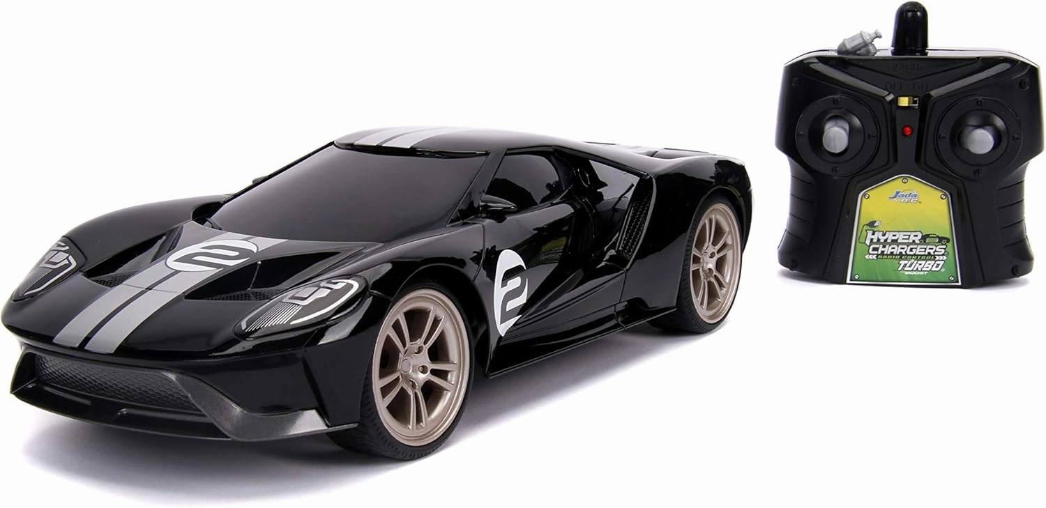 Hyperchargers 1:16 2017 Ford GT Remote Control Car 2.4 GHz Black/White, Toys for Kids and Adults
