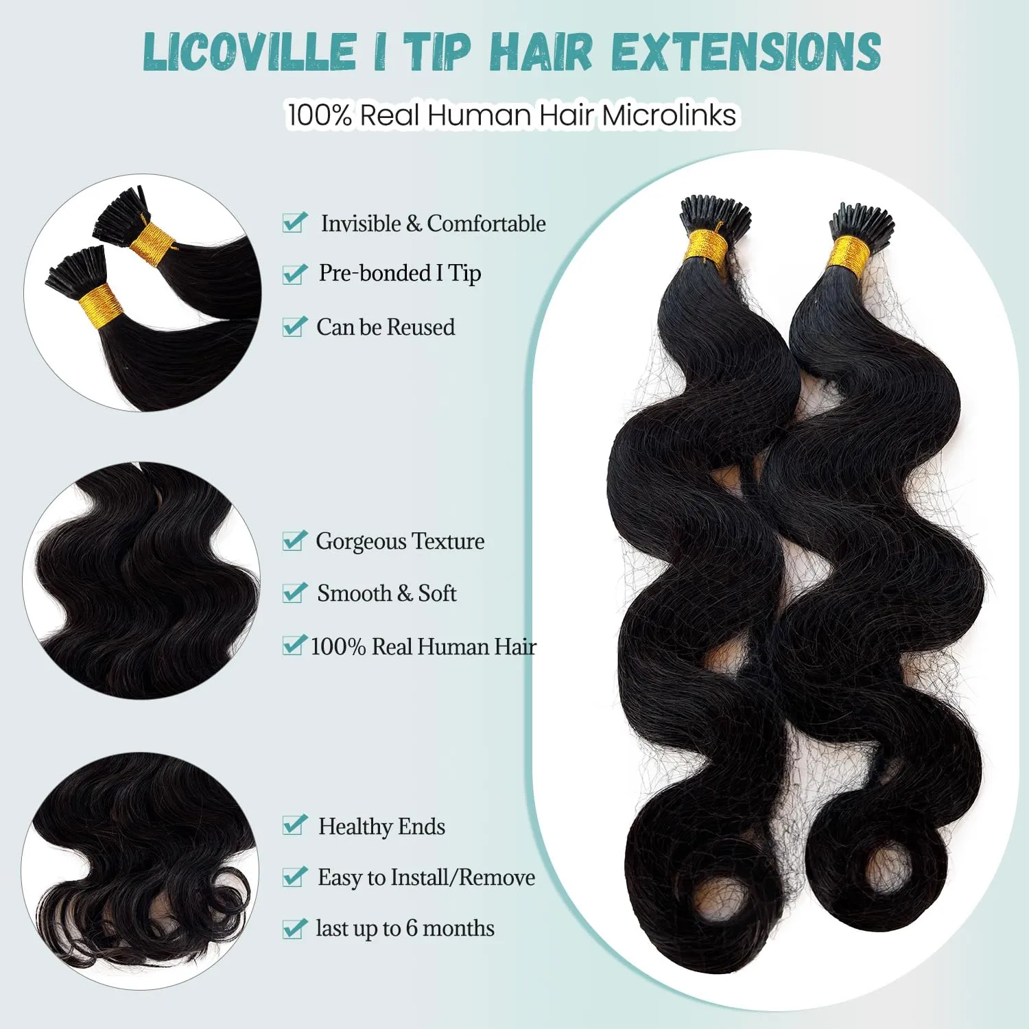 I Tip Hair Extensions Body Wave Keratin Tip Extensions Real Human Hair 18 Inch Natural Black Body Wave I Tip Human Hair Extension Cold Fusion Remy Hair I Tips for Black Women 50 Strands 50Grams