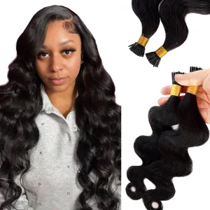 I Tip Hair Extensions Body Wave Keratin Tip Extensions Real Human Hair 18 Inch Natural Black Body Wave I Tip Human Hair Extension Cold Fusion Remy Hair I Tips for Black Women 50 Strands 50Grams