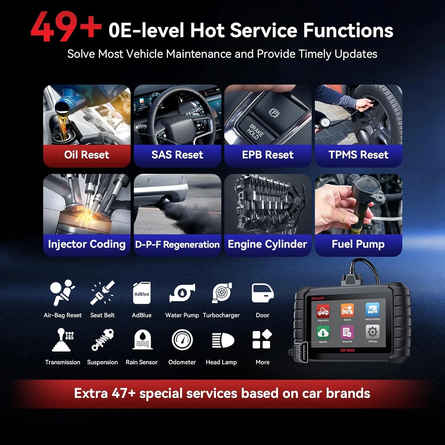 iCarsoft CR MAX 2025 Ver Bidirectional Scan Tool All System Diagnosis 49  Services 47  Special Functions Full Active Test OBD2 Scanner Diagnostic Tool Car Code Reader ECU Coding CAN FD Free Update
