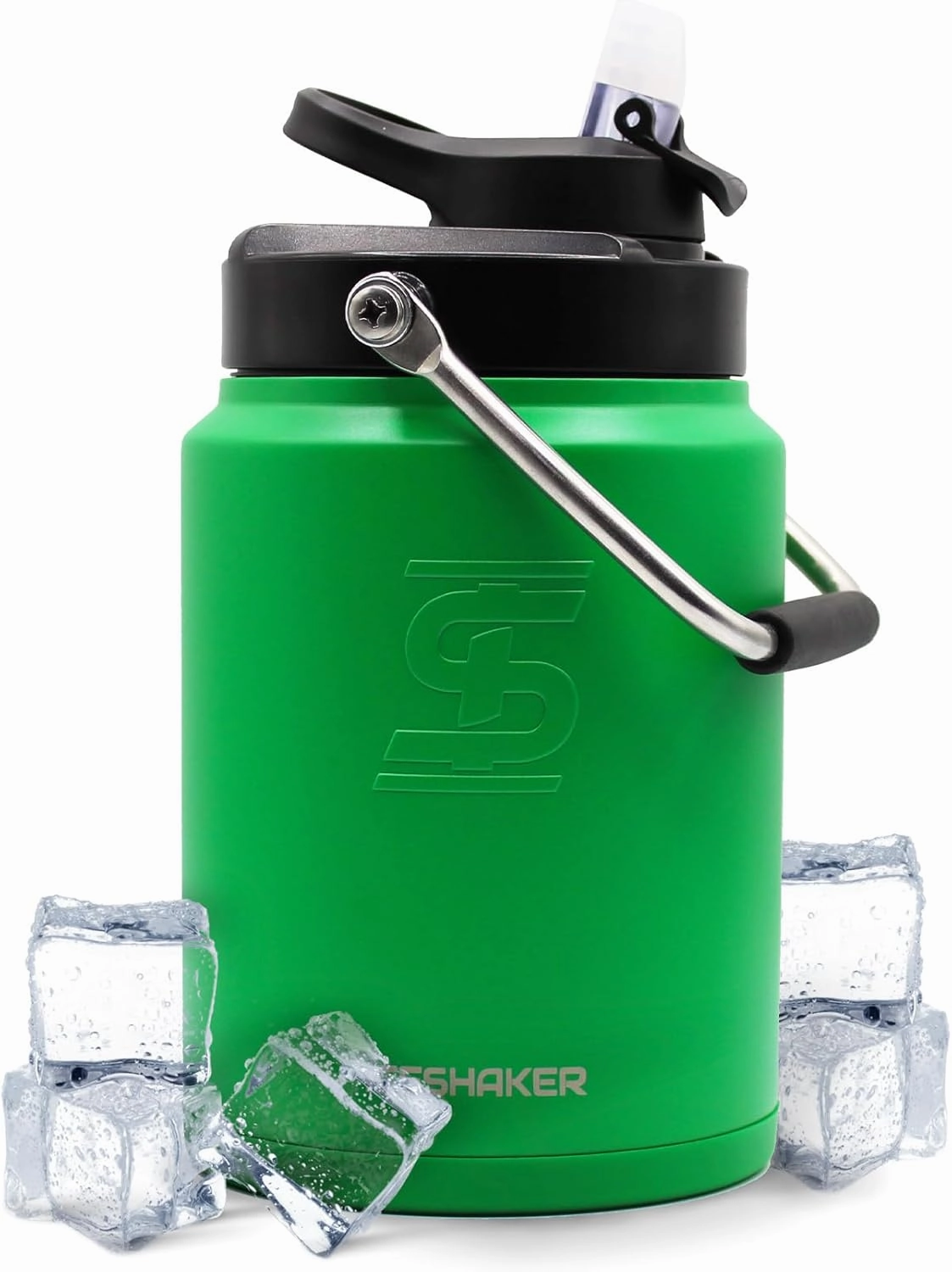 Ice Shaker Insulated Stainless Steel Half Gallon Water Jug | 64 oz, Dragon Green | Stays Cold for 60  Hours | Multi-purpose lid | Odor-Free Outdoor Water Jug for Sports, Camping, Hiking, Working Out