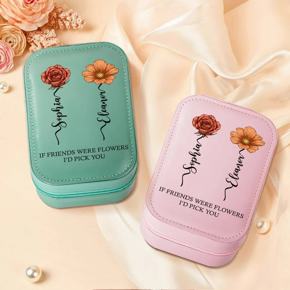 If Friends Were Flowers, I'd Pick You - Personalized Birth Month Flower Makeup Bag with LED Mirror, Custom Name Travel Organizer Case, Gifts for Women, Wife, or Mother