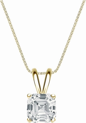 IGI Certified 14k Yellow Gold 4-Prong Basket Asscher-Cut Diamond Solitaire Pendant (3/4 cttw,G-H,SI1-SI2)