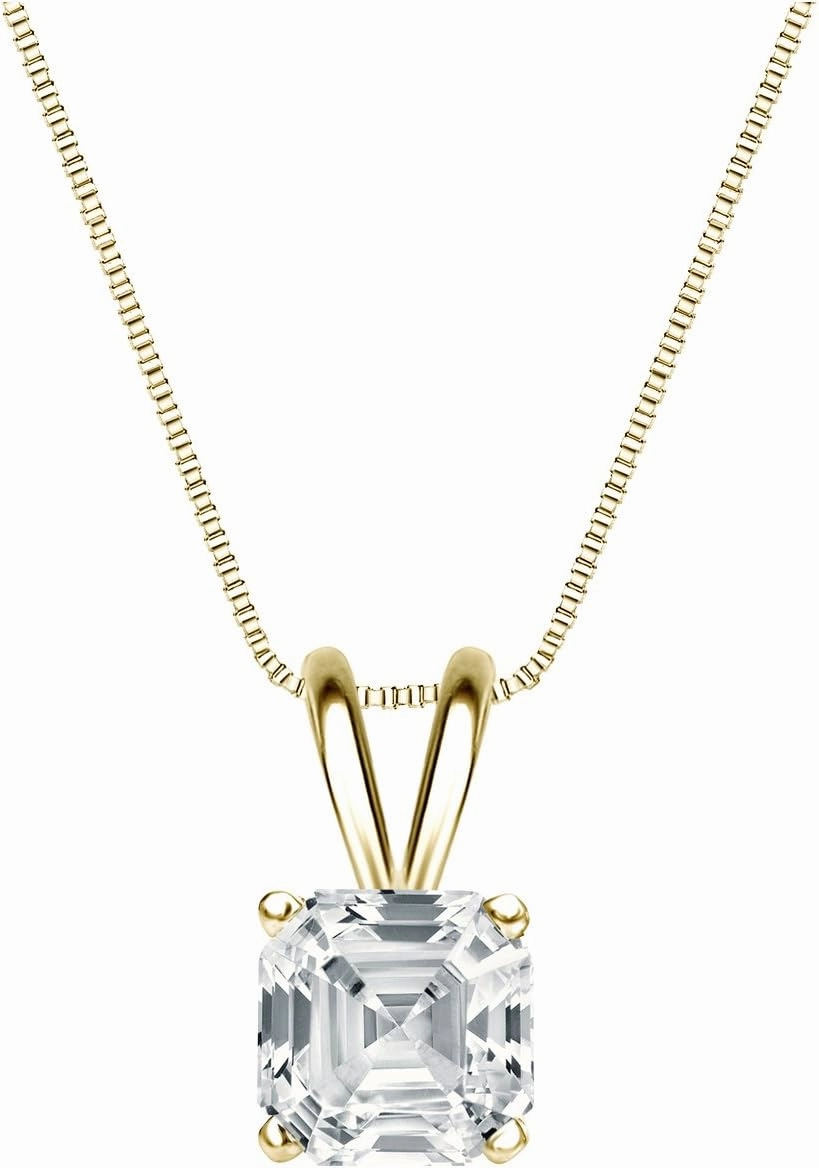 IGI Certified 14k Yellow Gold 4-Prong Basket Asscher-Cut Diamond Solitaire Pendant (3/4 cttw,G-H,SI1-SI2)