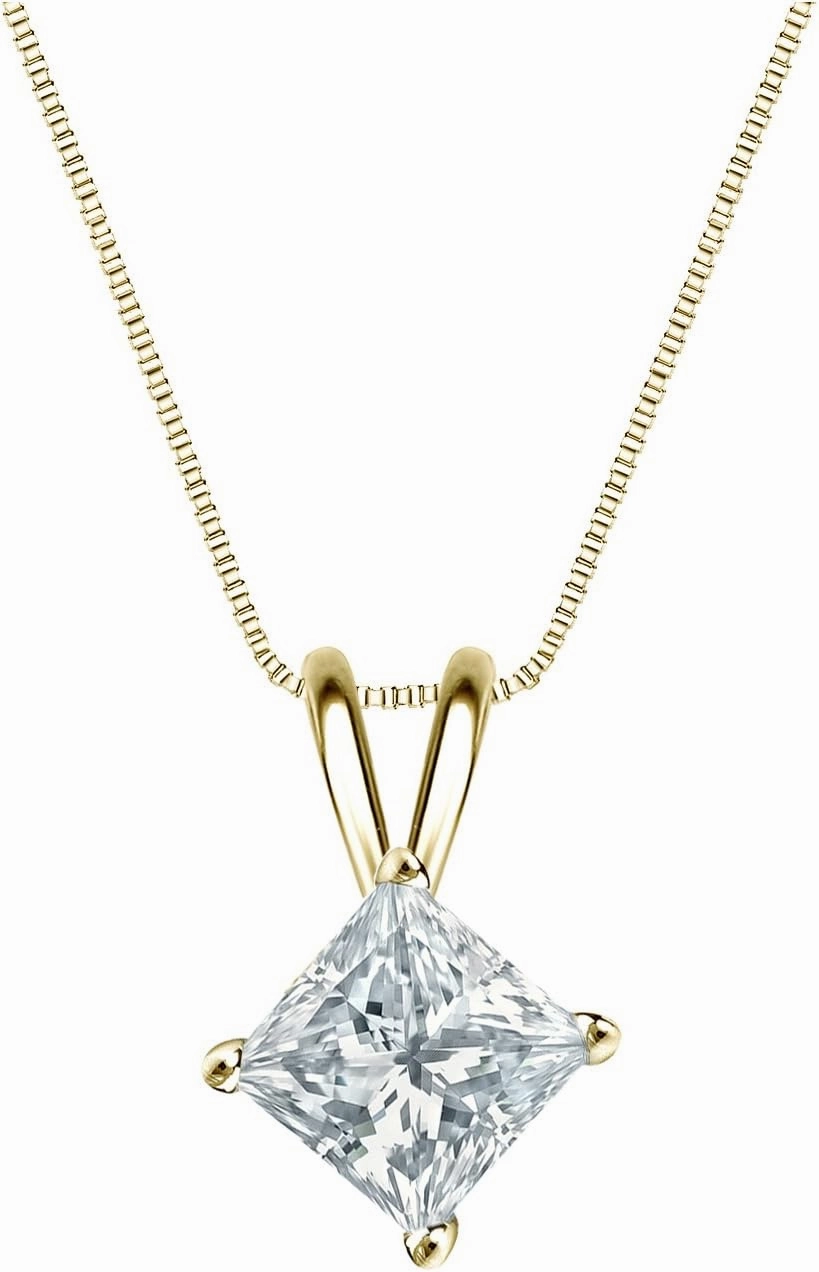 IGI Certified 18k Yellow Gold 4-Prong Basket Princess-Cut Diamond Pendant (1 cttw, H-I, I1-I2)