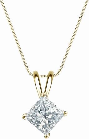 IGI Certified 18k Yellow Gold 4-Prong Basket Princess-Cut Diamond Pendant (1 cttw, H-I, I1-I2)