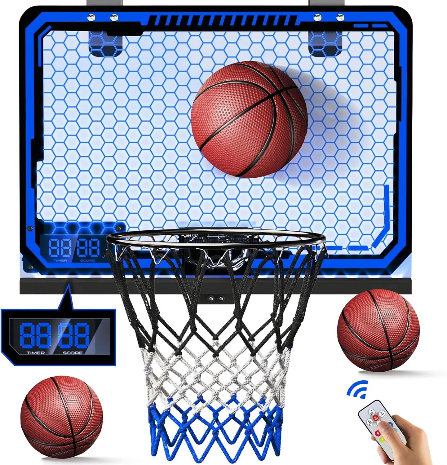 Indoor Basketball Hoop for Kids 3-10,Mini Basketball Hoop with Remote RGB and LED Light Scoreboard,Boys Toys Age 5-7 Years Old,Birthday Gift Idea for Boys Ages 3 4 5 6 7 8 9 10
