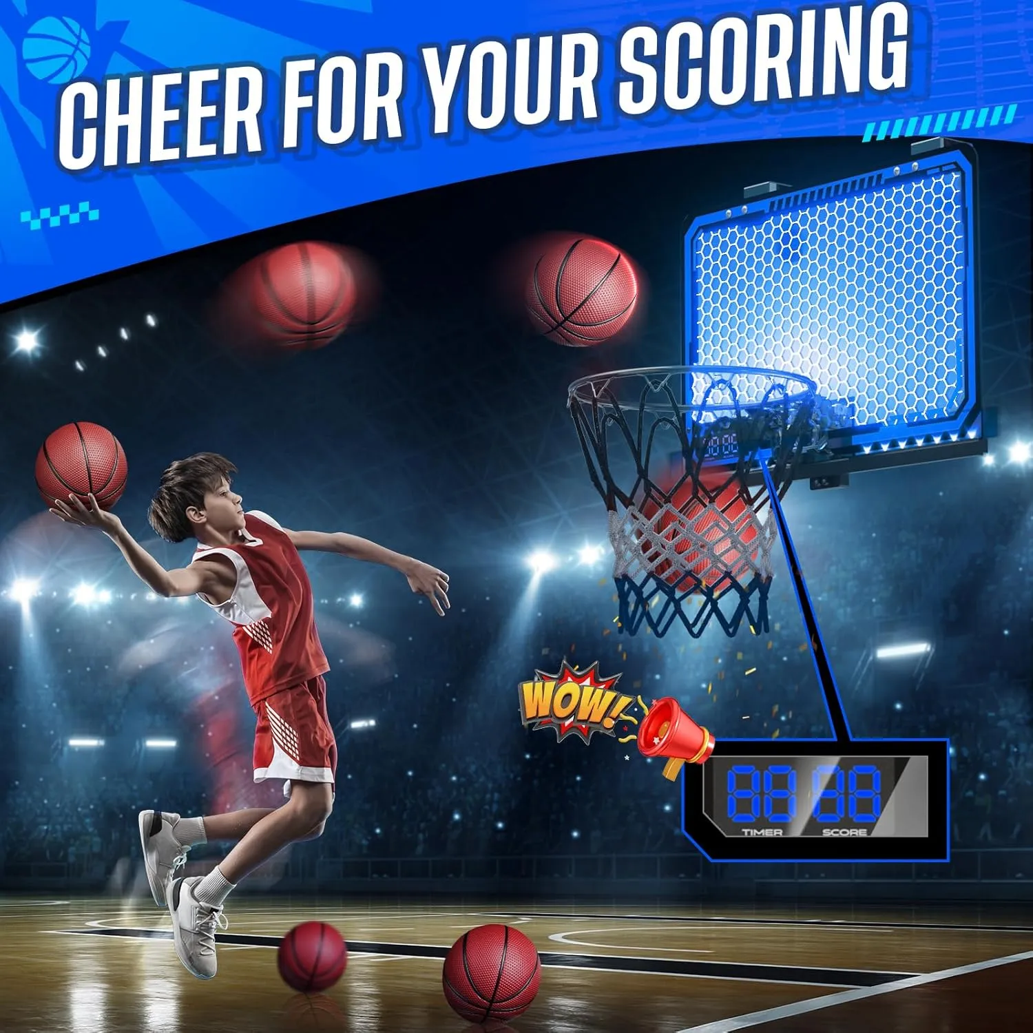 Indoor Basketball Hoop for Kids 3-10,Mini Basketball Hoop with Remote RGB and LED Light Scoreboard,Boys Toys Age 5-7 Years Old,Birthday Gift Idea for Boys Ages 3 4 5 6 7 8 9 10