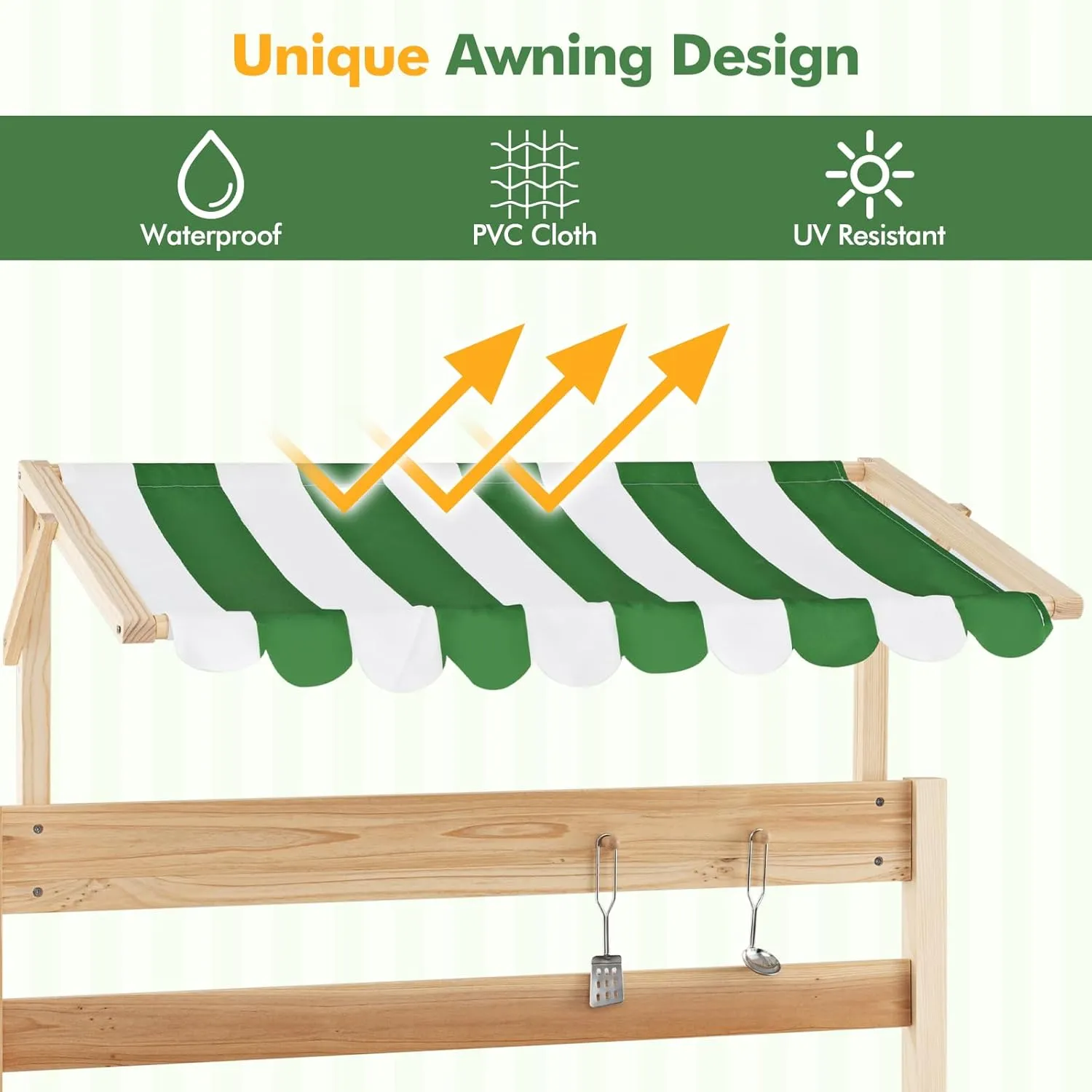 INFANS Mud Kitchen, Outdoor Play Kitchen with Awning Faucet Stoves Removable Sink Cooking Accessories Wooden Kids Kitchen Playset Backyard Garden Toys Gift for Boys Girls Ages 3 