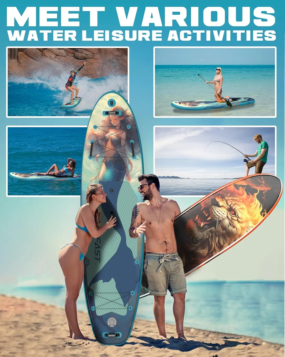 Inflatable Stand Up Paddle Boards - Extra Wide Fishing Paddleboard,Cool Design,Ultra Stable Standup SUP,15 D-Rings,5 Handles, Camera Mount,100L Backpack,10L Dry Bag, Youth/Adults