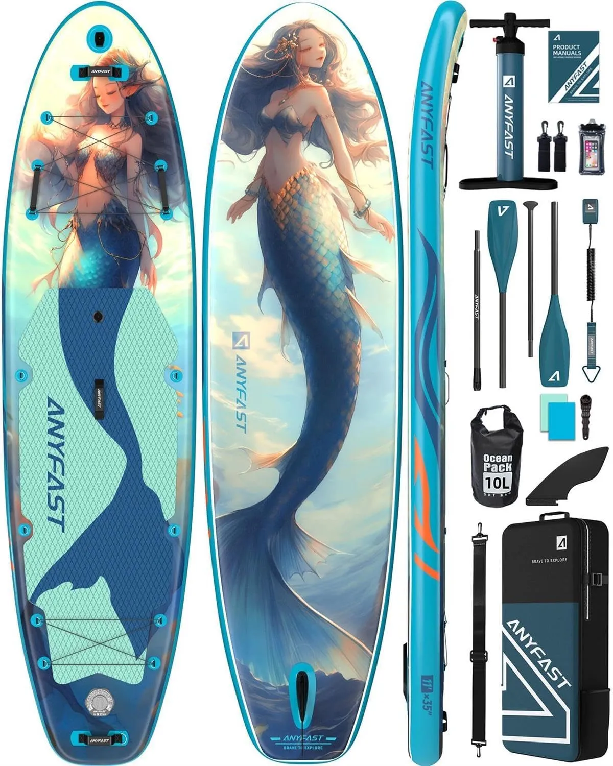 Inflatable Stand Up Paddle Boards - Extra Wide Fishing Paddleboard,Cool Design,Ultra Stable Standup SUP,15 D-Rings,5 Handles, Camera Mount,100L Backpack,10L Dry Bag, Youth/Adults