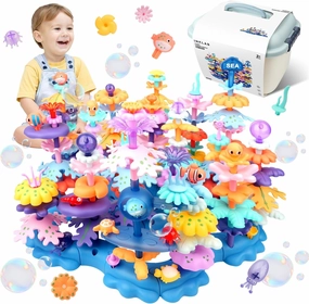INKLAB Birthday Gifts for 3 4 5 6 7 Years Old Toddlers Girls Boys - 136PCS Marine Life Building Stacking Toys with Carry Box | STEM Preschool Educational Pretend Play | Learning Toys for Kids Age 3 