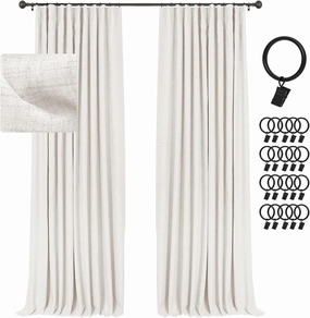 INOVADAY 100% Blackout Curtains for Bedroom, Black Out Curtains 84 Inch Long, Clip Rings Linen Blackout Drapes, Thermal Insulated Room Darkening for Living Room, 2 Panels - Beige,W50xL84