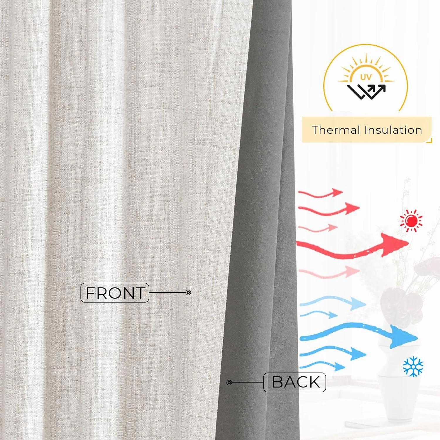 INOVADAY 100% Blackout Curtains for Bedroom, Black Out Curtains 84 Inch Long, Clip Rings Linen Blackout Drapes, Thermal Insulated Room Darkening for Living Room, 2 Panels - Beige,W50xL84