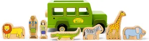 Jack Rabbit Creations- Magnetic Safari Eco Rover Truck- 8 Piece Wooden Playset- Includes Lion, Alligator, Zebra, Giraffe, Elephant and Park Rangers- Motor Skills Toy- Toddlers 3 