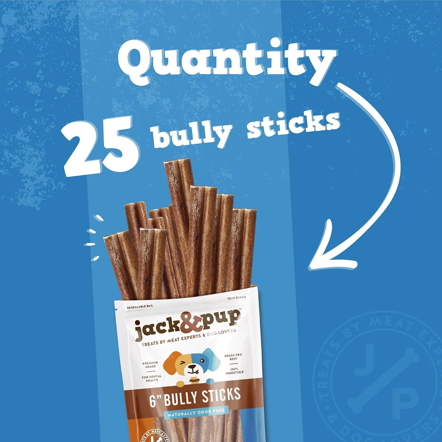 Jack&Pup 6-inch Bully Sticks for Medium Dogs (25 Pack) All Natural Beef Pizzle, Long Lasting Dog Chew, Odor Free