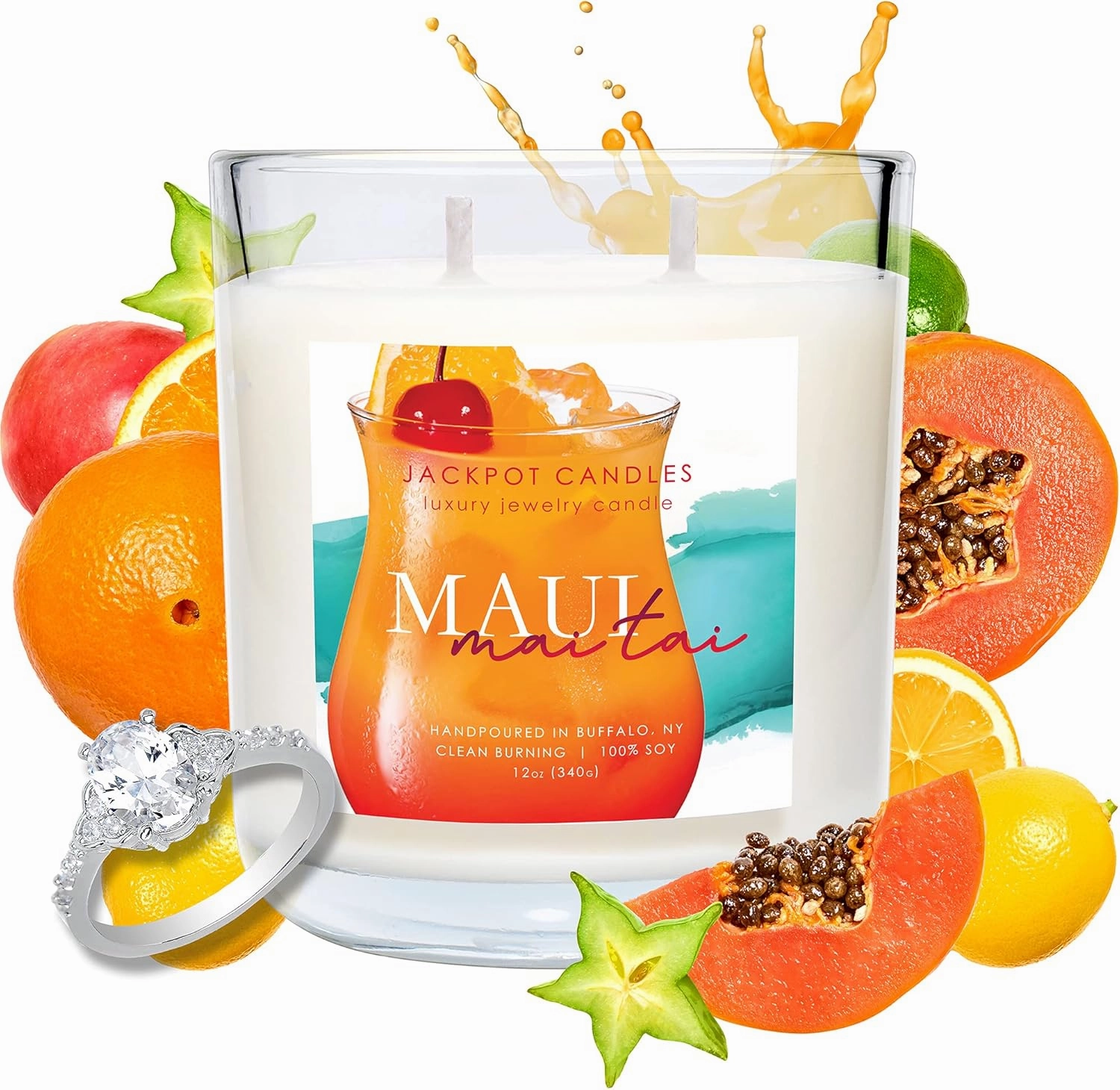 Jackpot Candles Maui Mai Tai Candle with Ring Inside (Surprise Jewelry Valued at 15 to 5,000 Dollars) Ring Size 7