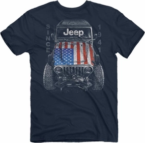 Jeep Big USA Short Sleeve T-Shirt, Blue | Wrangler, American Flag Design | 100% Combed Ringspun Cotton