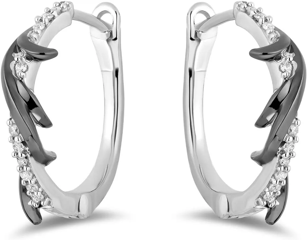 Jewelili Enchanted Disney Fine Jewelry Maleficent Diamond Earrings in Sterling with Black Rhodium and Diamonds 1/10 CTTW