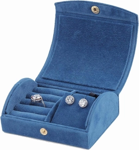 Jewellery Box, Portable Curved Flannel Jewellery Box, Women's Small Jewellery Box, for Bracelets, Watches, Rings Organiser (Navy Velvet.) (Blue Pearls)