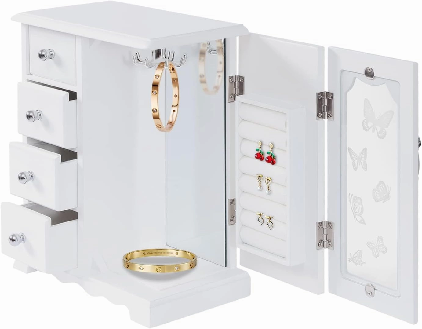 Jewelry Organizer Box - White Storage Case for Earrings, Necklaces, Rings & Watches - Elegant Display & Travel-Friendly Design