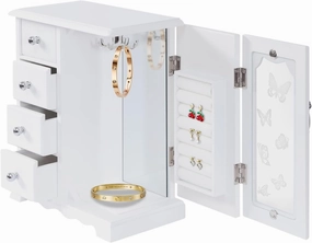 Jewelry Organizer Box - White Storage Case for Earrings, Necklaces, Rings & Watches - Elegant Display & Travel-Friendly Design