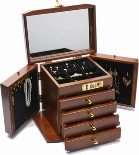 Jewelry Storage Box, Wooden Jewelry Organizer Storage Box, Earring Storage Organiser, With Digital Lock, 5 Layer Large Capacity, Suitable for storing watches, necklaces and rings