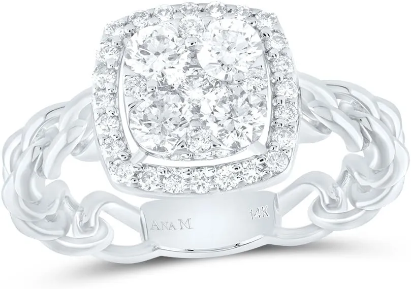 Jewels By Lux 14kt White Gold 5/8 Cttw Diamond Ana M Cushion Bridal Wedding Engagement Anniversary Ring, Women Size: 5-9
