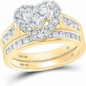 Jewels By Lux 10K White Or Yellow Gold Princess Diamond Heart Bridal Wedding Ring Band Set, Womens Size: 5-10