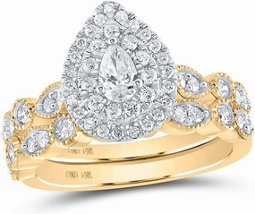 Jewels By Lux 14K Yellow Or White Or Rose Gold Pear Diamond Halo Bridal Wedding Ring Band Set, Womens Size: 5-10