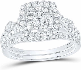 Jewels By Lux 14kt White Gold Womens Round Diamond Bridal Wedding Engagement Anniversary Ring Band Set 1.00 Cttw, Women Size: 5-9