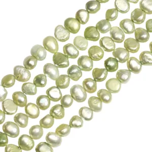 JOE FOREMAN 6-7mm Freshwater Cultured Pearl Semi Precious Stone Freeform Green Loose Beads for Jewelry Making DIY Handmade Craft Supplies 15" Dyed Color