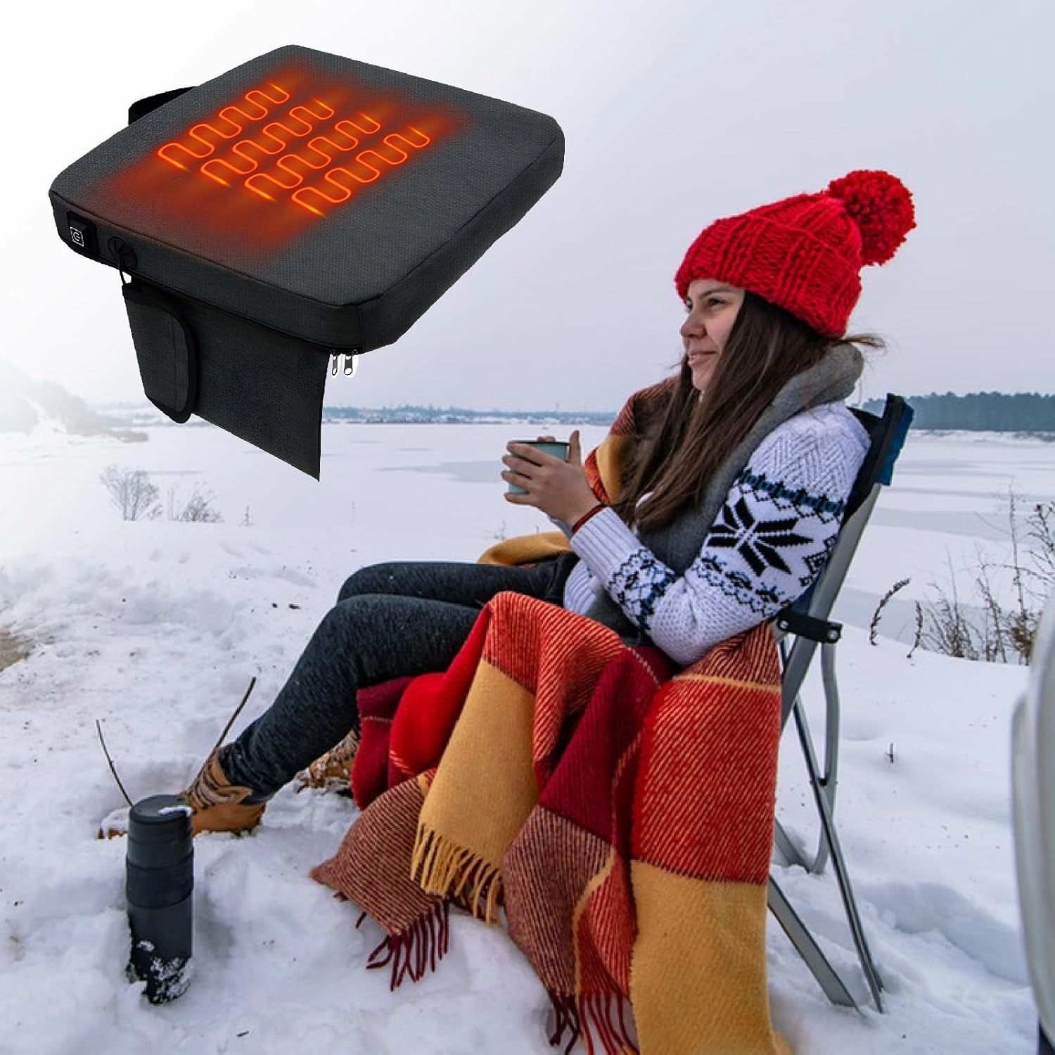 JOJOCY Portable Heated Seat Cushion, 20000mAh Heated Seat Cushion Battery Operated 3-Level Intelligent Temperature Control USB Rechargeable Heating Seat Cushion for Indoor Outdoor Activities