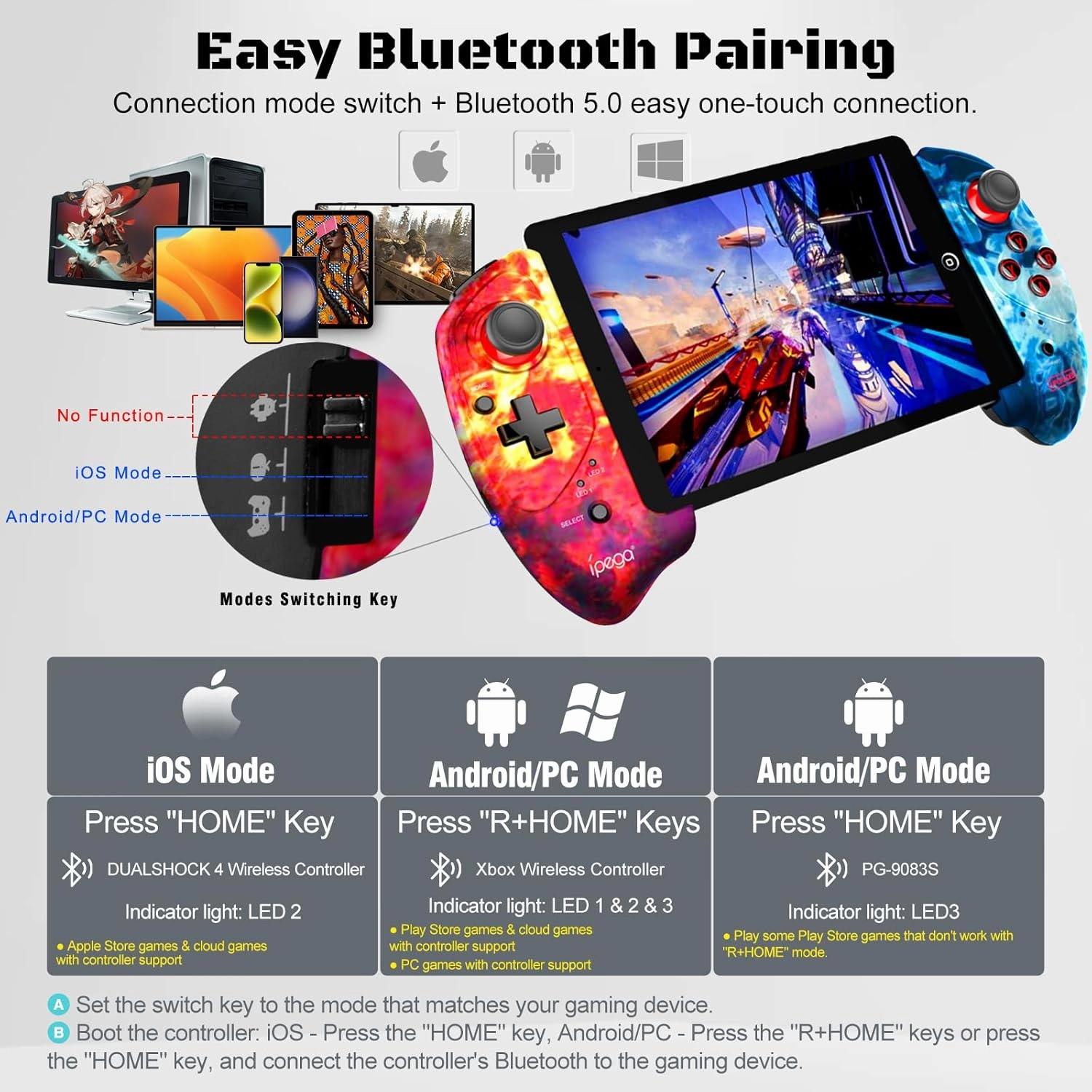 Joso Game Controller for iPad & Tablet, Bluetooth Mobile Gaming Controller Compatible with iPad Pro (11")/Air/Mini, iPhone, Android, Cloud Gaming - Ergonomic Design for Playing COD Mobile & More
