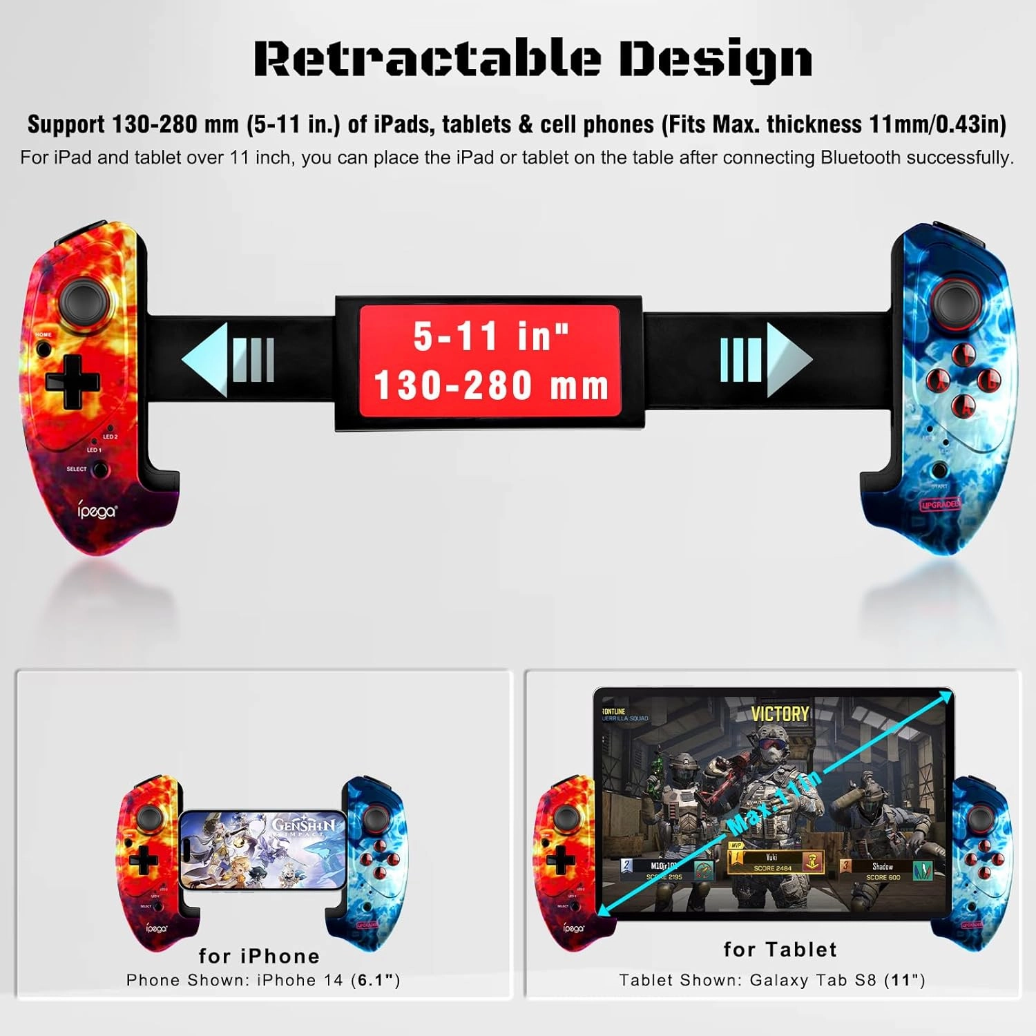 Joso Game Controller for iPad & Tablet, Bluetooth Mobile Gaming Controller Compatible with iPad Pro (11")/Air/Mini, iPhone, Android, Cloud Gaming - Ergonomic Design for Playing COD Mobile & More