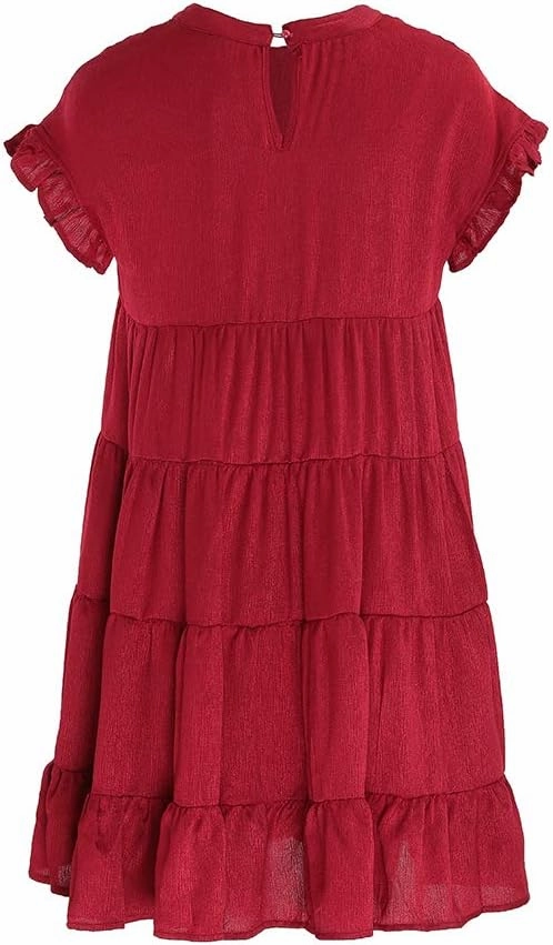 Joteisy Women’s Summer Ruffle Sleeve Round Neck Loose Fit Casual Swing Short Mini Dress