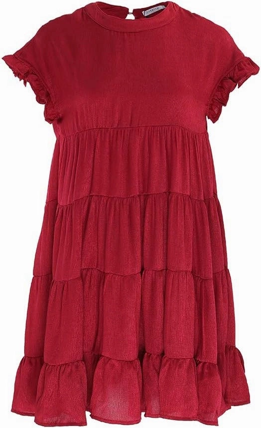Joteisy Women’s Summer Ruffle Sleeve Round Neck Loose Fit Casual Swing Short Mini Dress