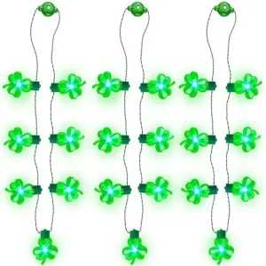 JOYIN 3 PCS St Patrick's Day Light Up Necklaces,Green Shamrock Bulb Necklace for Costume Dressing-up Accessories Saint Patricks Decorations Party Favor Supplies