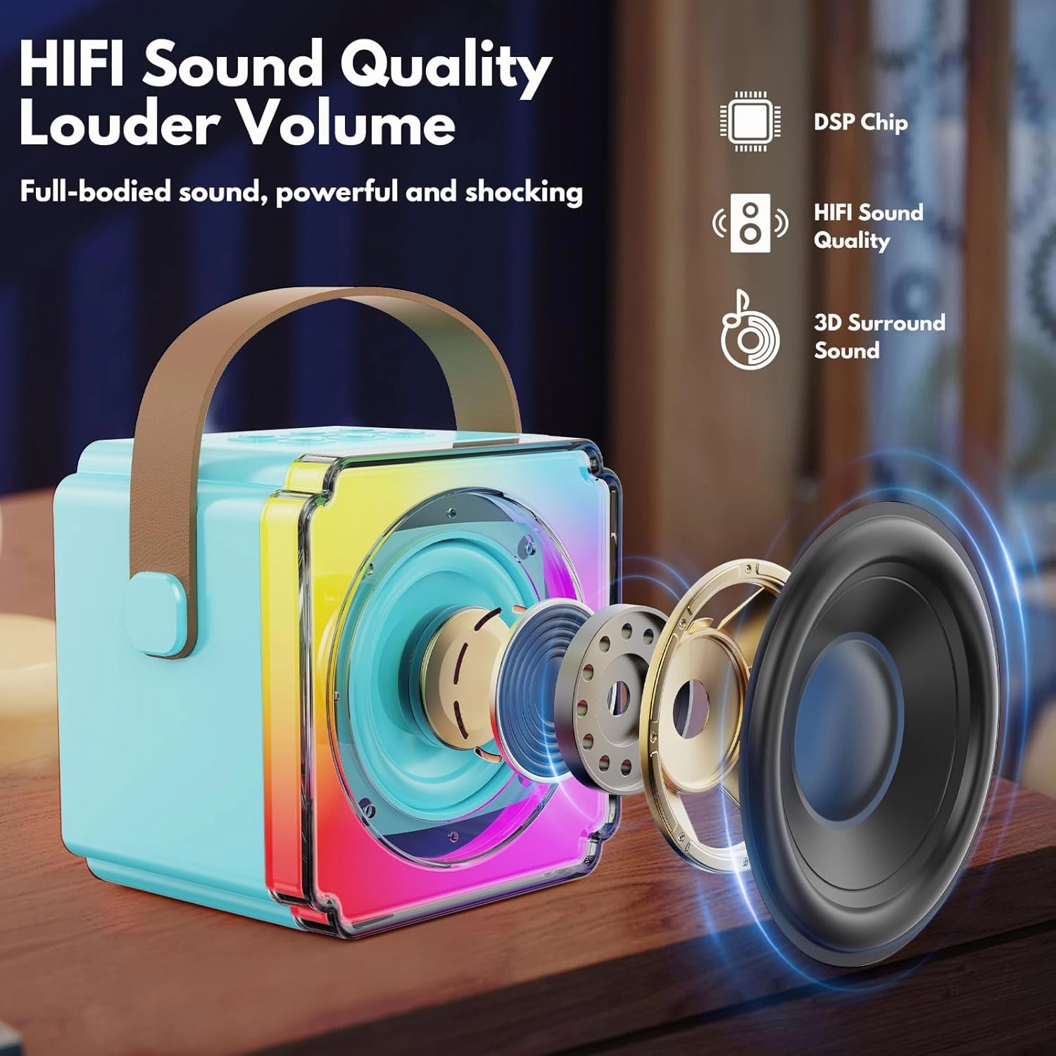 Karaoke Machine, Portable Bluetooth Speaker with Wireless Microphones for Kids Adult, Birthday Family Party Gifts Toys for Toddler Girls Boys 3 4 5 6 7 8 9 10 11 12  Year Old