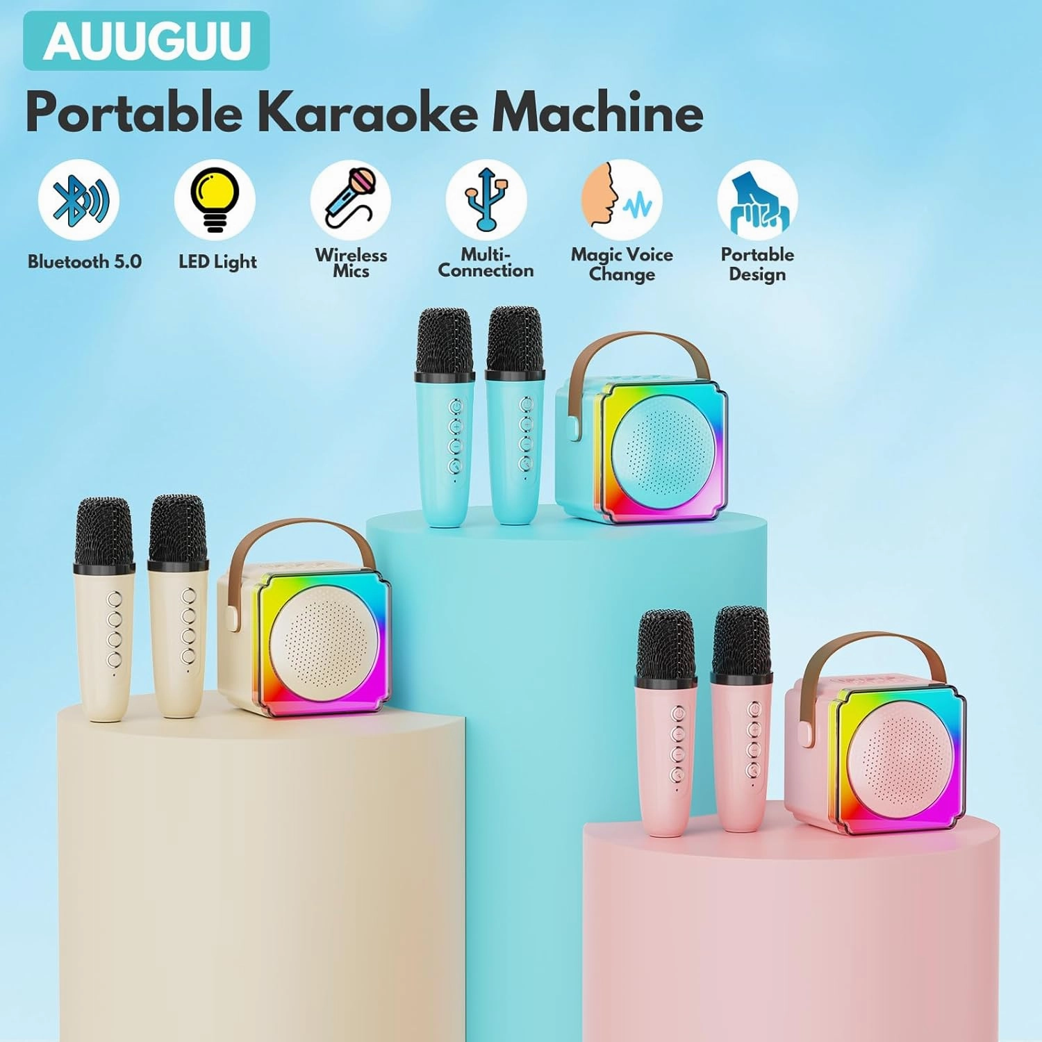 Karaoke Machine, Portable Bluetooth Speaker with Wireless Microphones for Kids Adult, Birthday Family Party Gifts Toys for Toddler Girls Boys 3 4 5 6 7 8 9 10 11 12  Year Old