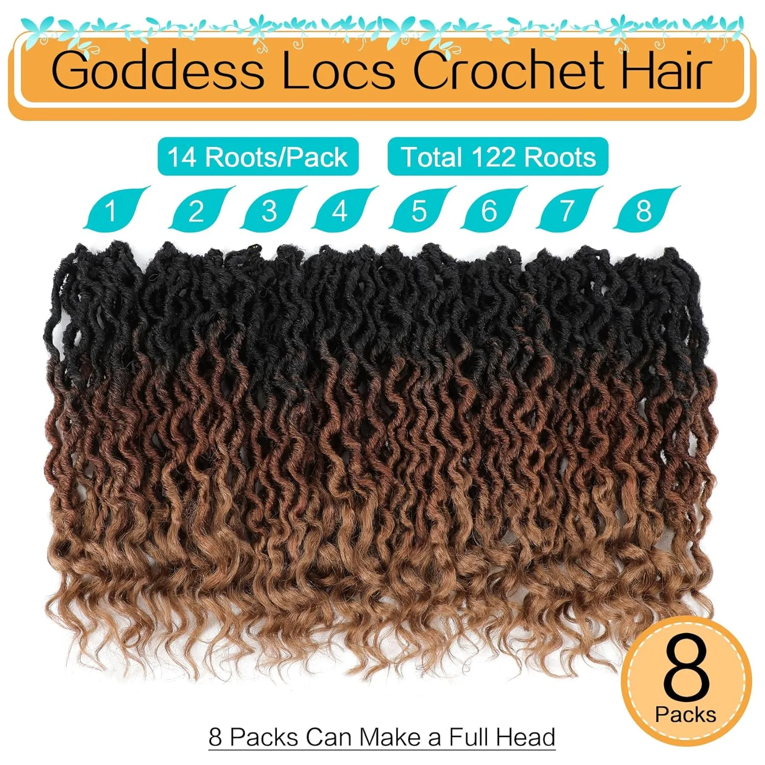 Karida Goddess Locs 12 Inch, Short Faux Locs 8 Packs, Crochet Hair With Curly Ends for Black Women Pre-Looped (12 Inch, Pack of 8, 1B/30/27#)