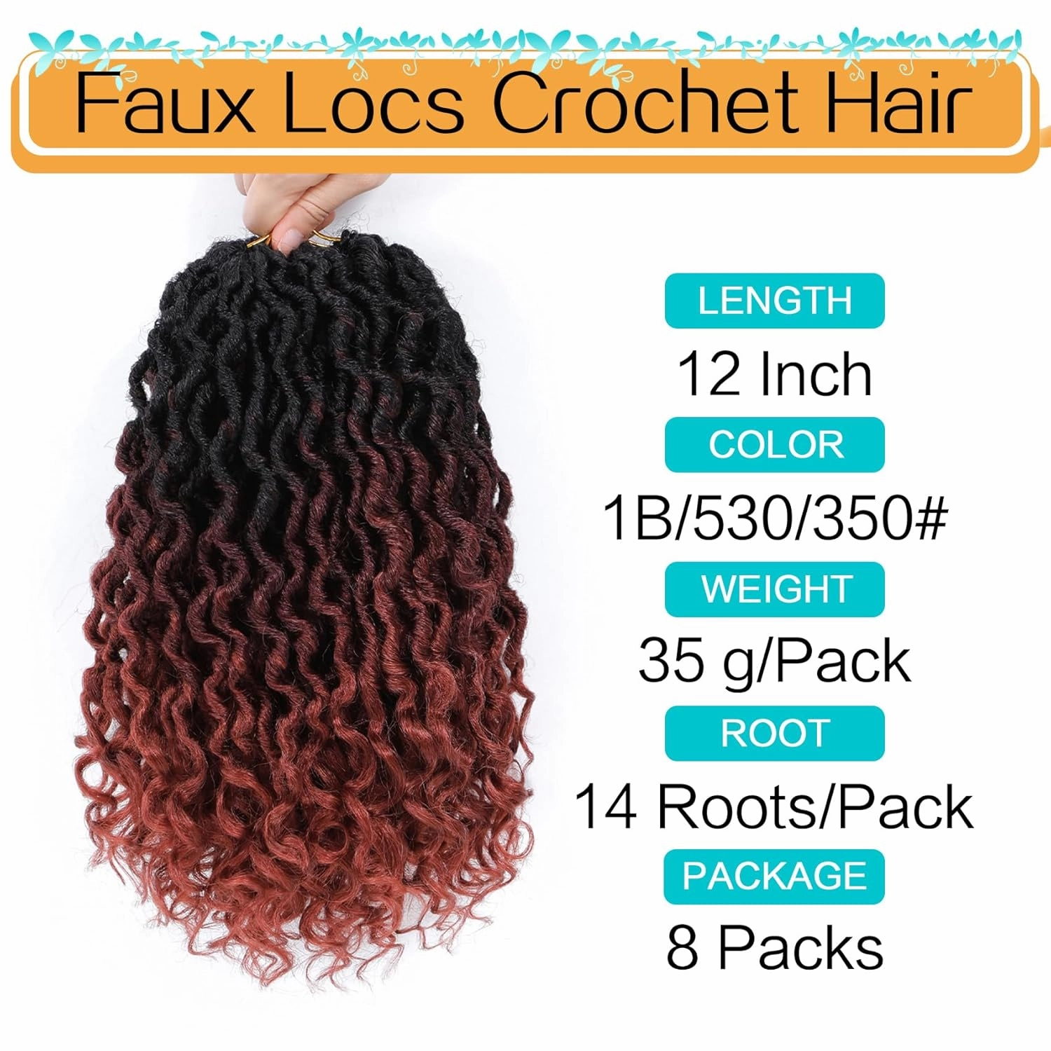 Karida Goddess Locs Crochet Hair 12 Inch, 8 Packs Faux Locs Crochet Hair For Black Women, Pre Looped Crochet Goddess Locs With Curly Ends (12 Inch (Pack of 8), 1B/530/350#)
