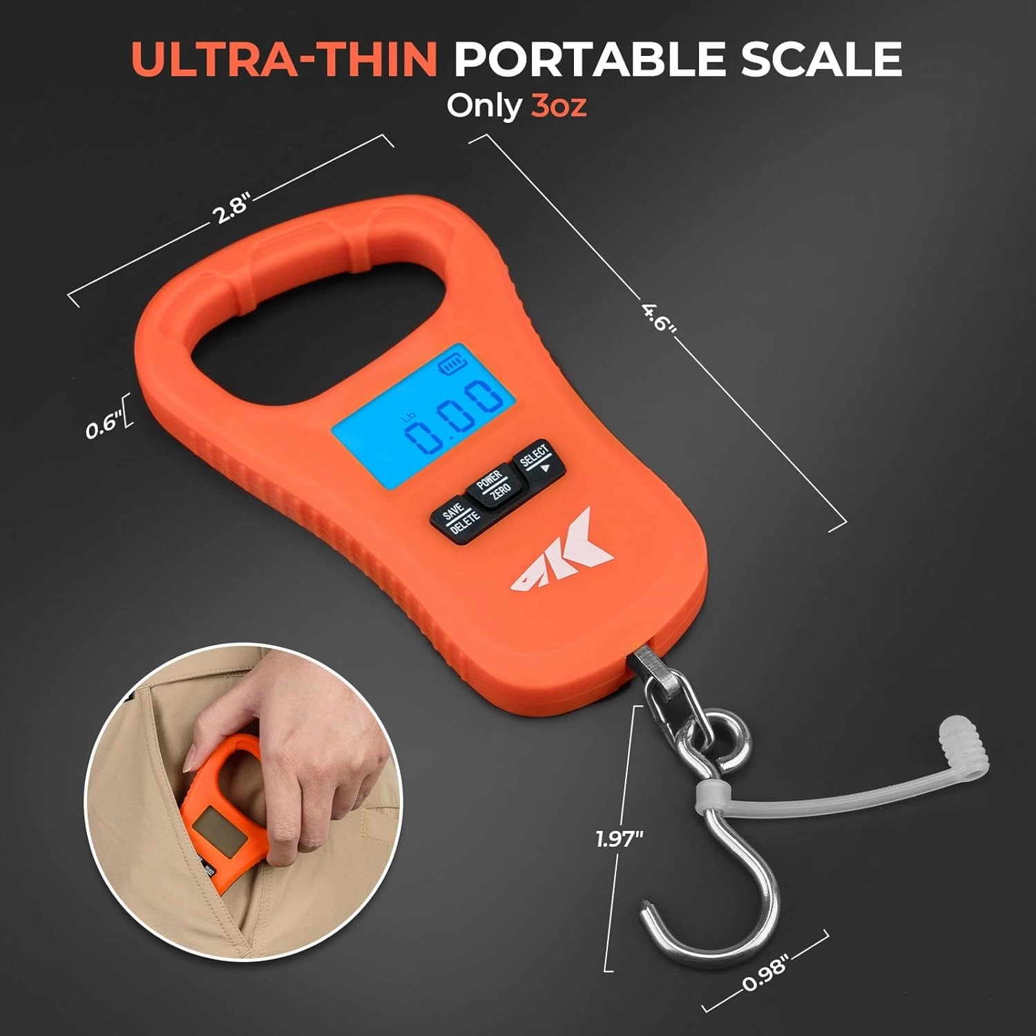 KastKing ToughTide Fishing Scale, USB Charging, 65lb Capacity, Ultra-Thin Digital Fish Scale, LCD Display, Ergonomic Handle, Fish Scales Digital Weight, Fishing Accessories for Men