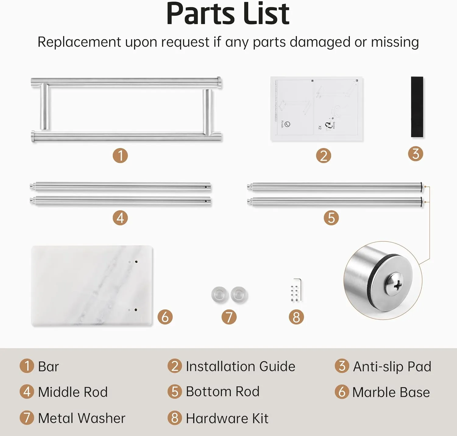 KES Free Standing Towel Racks for Bathroom, 2-Tier Towel Stand for Bathroom Floor with Weighted Natural Marble Base 3X Thicker, 18/8 Stainless Steel, Brushed Finish, BTH235-2