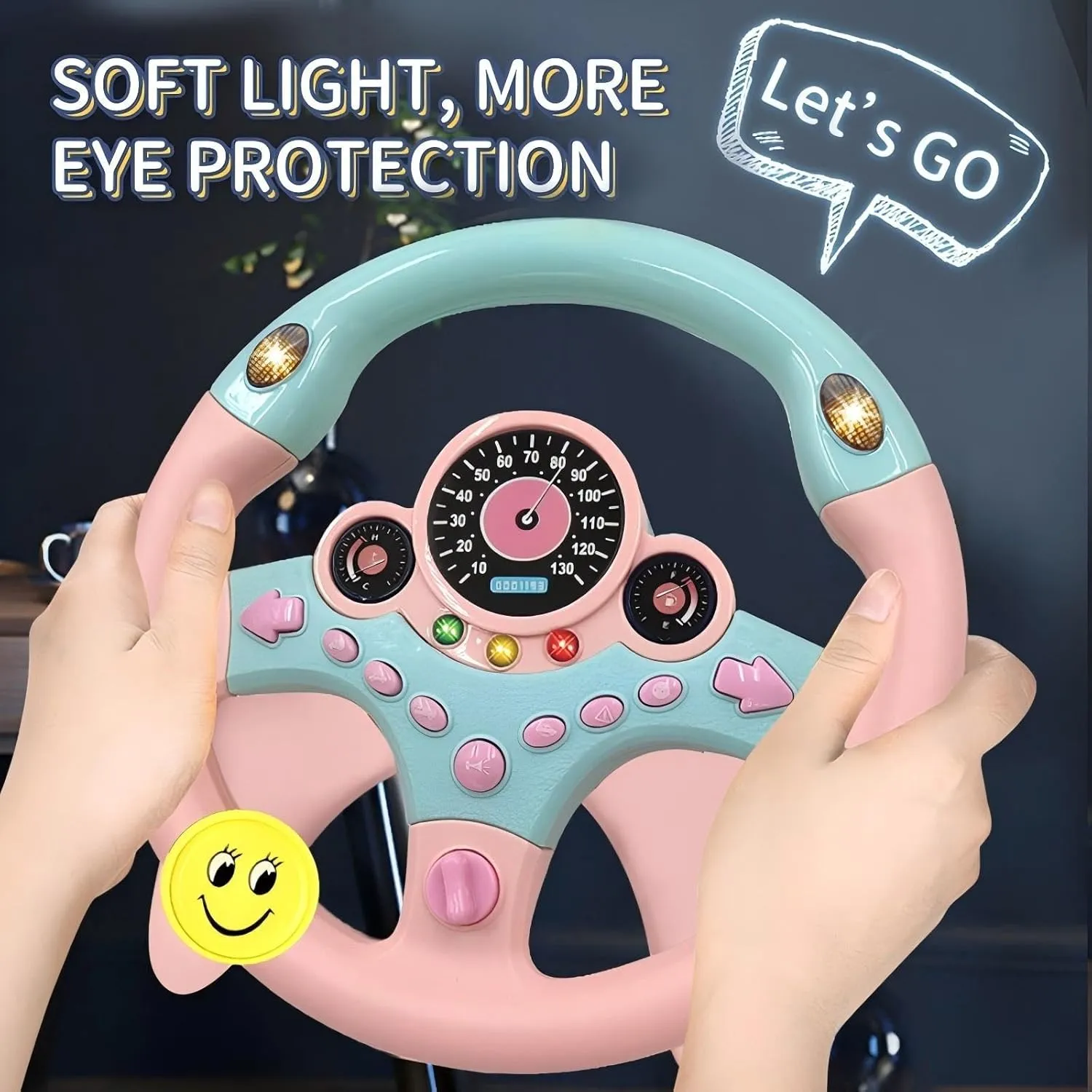 Kids Steering Wheel Toy for Car Backseat with Light and Music,Suction Cups Base-Interactive Simulated Driving Steering Wheel Toy for Toddlers Boys Girls,Pink