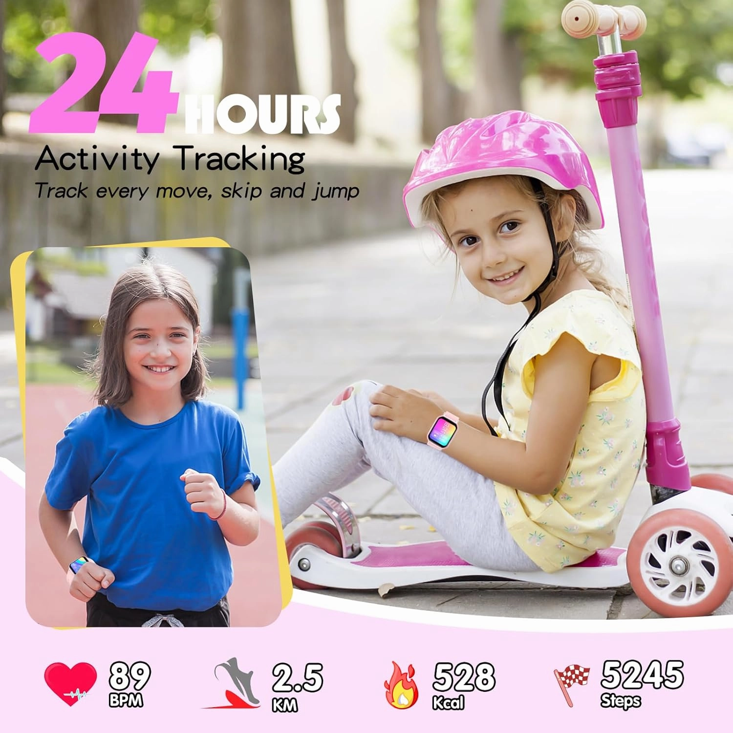 Kids Smart Watch Girls Boys, Fitness Tracker for Kids,1.5 inch and DIY Dials,19 Sport Modes, Sleep Monitor, Pedometers, Heart Rate, IP68 Waterproof, Great Gift for Boys Girls Teens 6-14 (Pink)