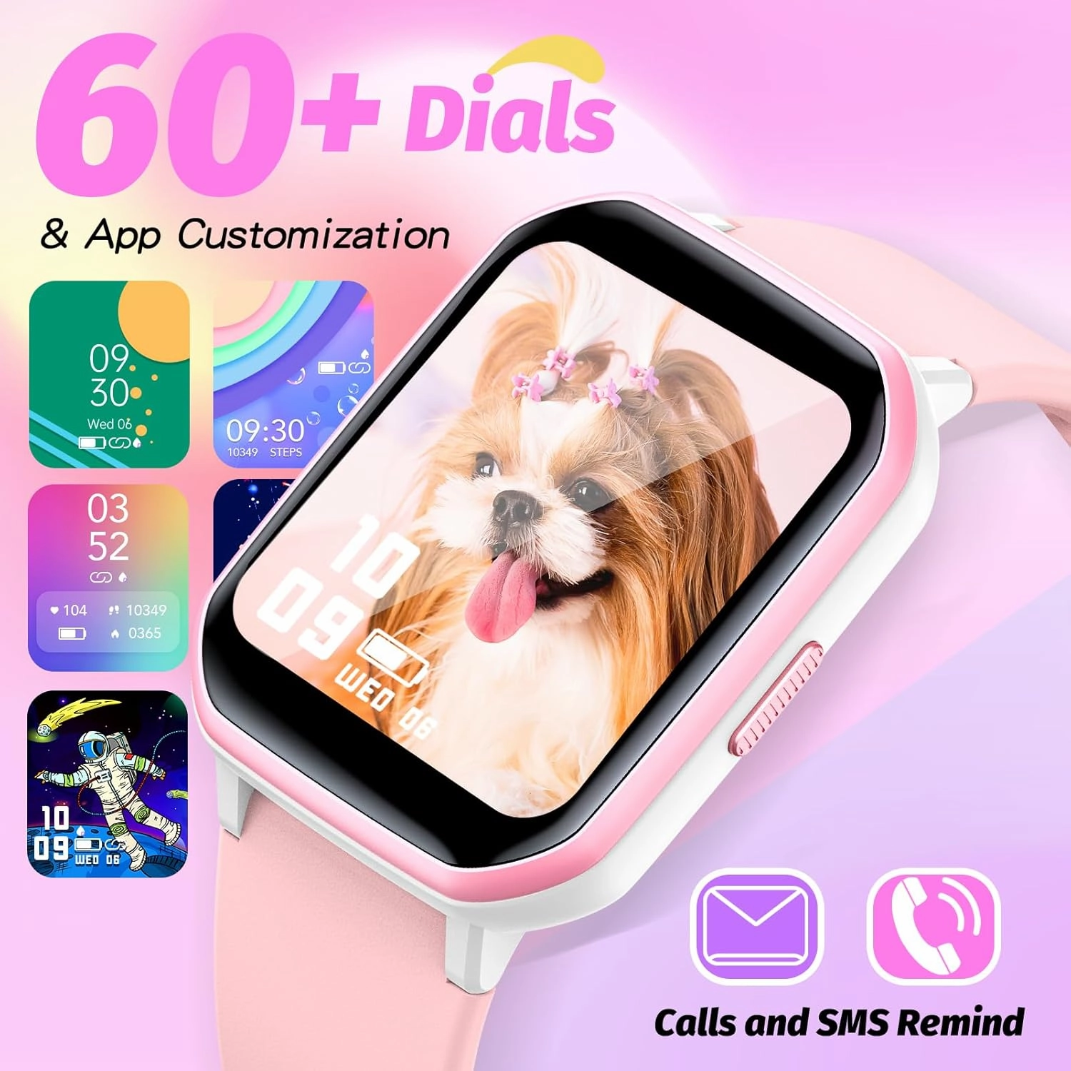 Kids Smart Watch Girls Boys, Fitness Tracker for Kids,1.5 inch and DIY Dials,19 Sport Modes, Sleep Monitor, Pedometers, Heart Rate, IP68 Waterproof, Great Gift for Boys Girls Teens 6-14 (Pink)